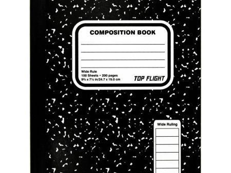 TOP FLIGHT - Composition Book, Black and White Marble, 9  x 7 , Wide Rule - 100 Sheets Online Hot Sale