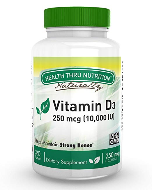 HEALTH THRU NUTRITION - Vitamin D3 250mcg 10,000 IU - 360 Softgels For Discount