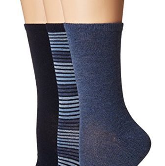 NO NONSENSE - Women s Striped Flat Knit Crew Sock - 3 Pair Fashion