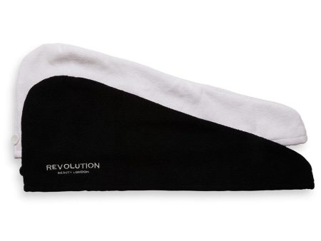 Revolution Haircare Plain Microfibre Hair Wraps Black & White Pack of 2 Supply