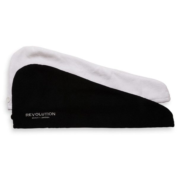 Revolution Haircare Plain Microfibre Hair Wraps Black & White Pack of 2 Supply